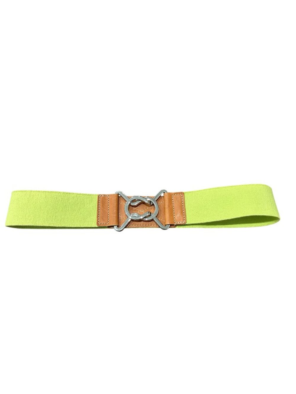 Small Green Elastic Waist Belt Leather Accents Silver Clasp Vintage Design Retro